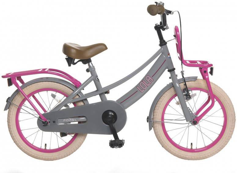 Popal Lola S2 16 Inch 25 cm Meisjes Terugtraprem Grijs/Roze -  Fietsonderdelen-winkel.nl